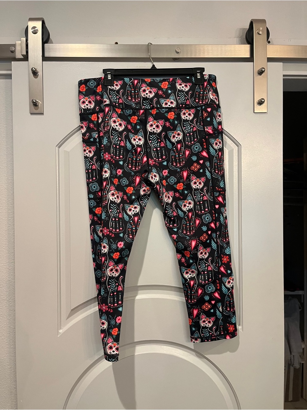 Constantly Varied Gear Black skeleton Cat Print Active Capri Leggings. PLUS - Picture 4 of 7